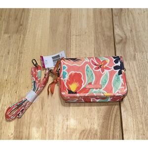 Vera Bradley NWT RFID 3-in-1 Crossbody Bag Rain Forest Lily Coral Peach Floral